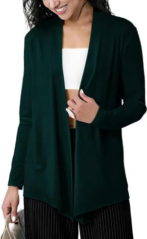 Womens Open Front Cardigan Sweater, Long, Lightweight, and Versatile Green & Black Cardigans for Women