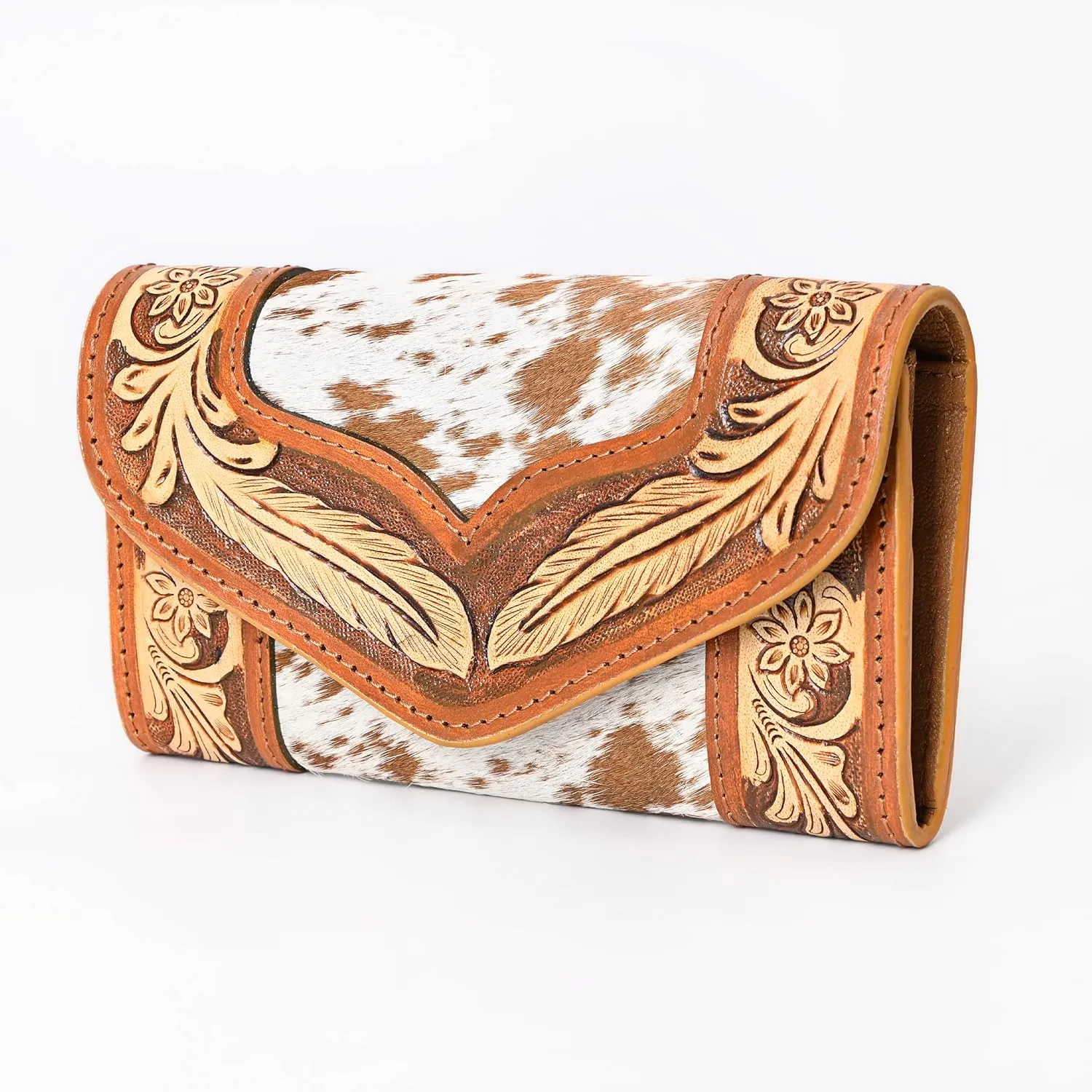 Women's Western Leather Rustic Rose Boohoo Buckaroo Trifold Handmade Hand Wallet - Stylish and Functional Cowhide Clutch
