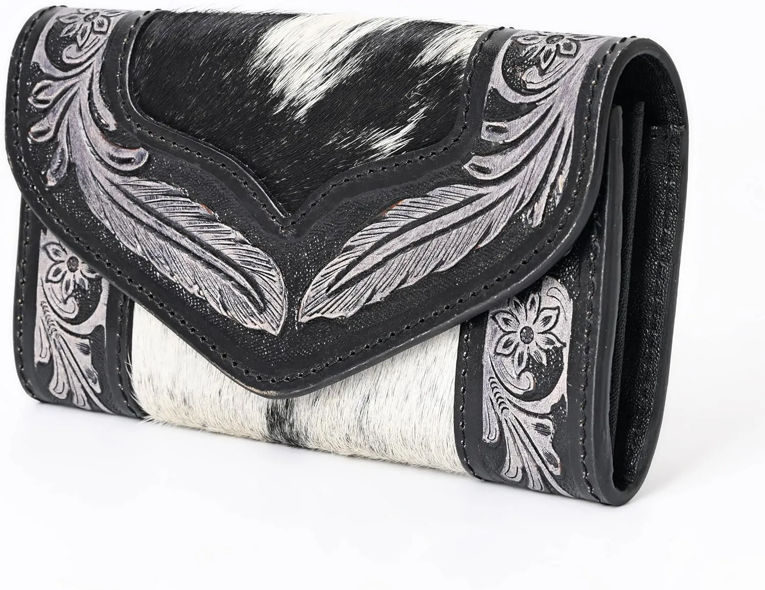 Women's Western Leather Rustic Rose Boohoo Buckaroo Trifold Handmade Hand Wallet - Stylish and Functional Cowhide Clutch