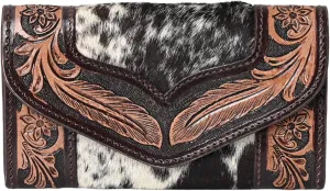 Women's Western Leather Rustic Rose Boohoo Buckaroo Trifold Handmade Hand Wallet - Stylish and Functional Cowhide Clutch