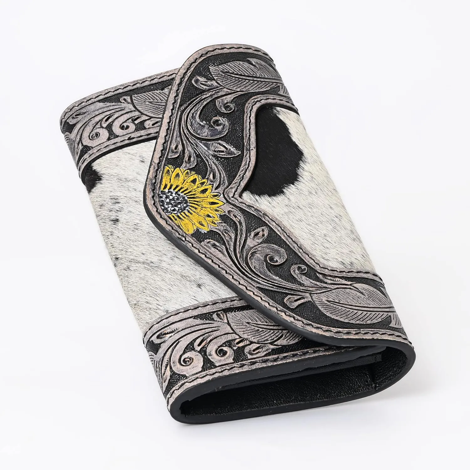 Women's Western Leather Rustic Rose Boohoo Buckaroo Trifold Handmade Hand Wallet - Stylish and Functional Cowhide Clutch