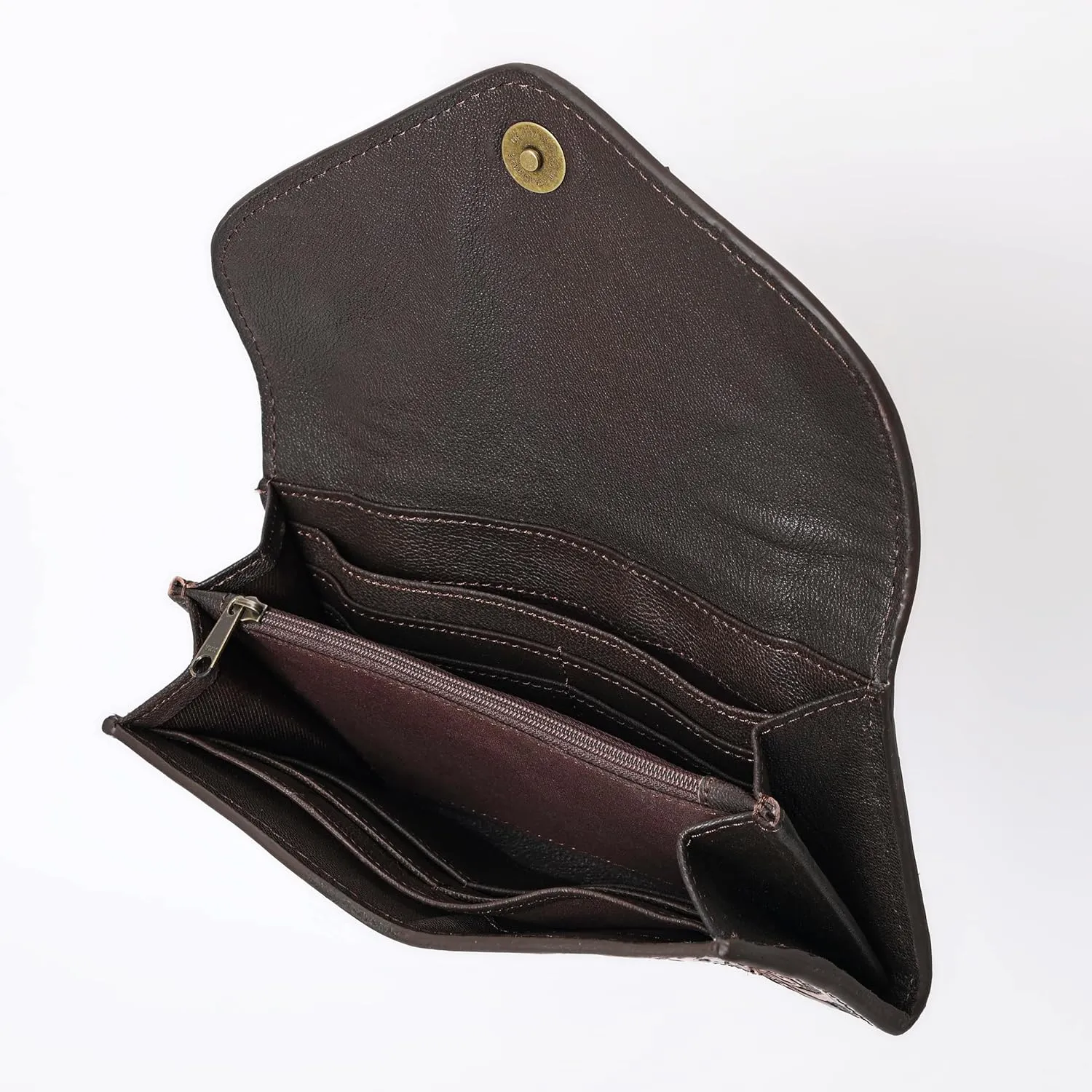 Women's Western Leather Rustic Rose Boohoo Buckaroo Trifold Handmade Hand Wallet - Stylish and Functional Cowhide Clutch