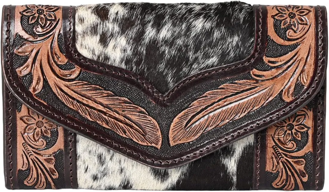 Women's Western Leather Rustic Rose Boohoo Buckaroo Trifold Handmade Hand Wallet - Stylish and Functional Cowhide Clutch