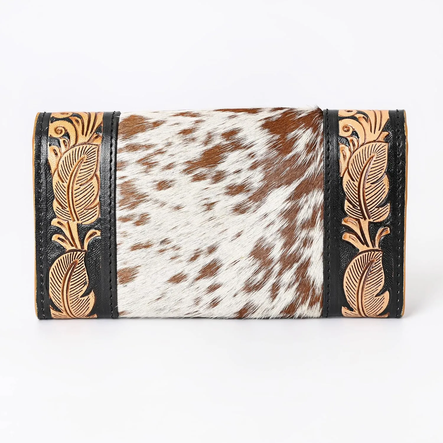 Women's Western Leather Rustic Rose Boohoo Buckaroo Trifold Handmade Hand Wallet - Stylish and Functional Cowhide Clutch