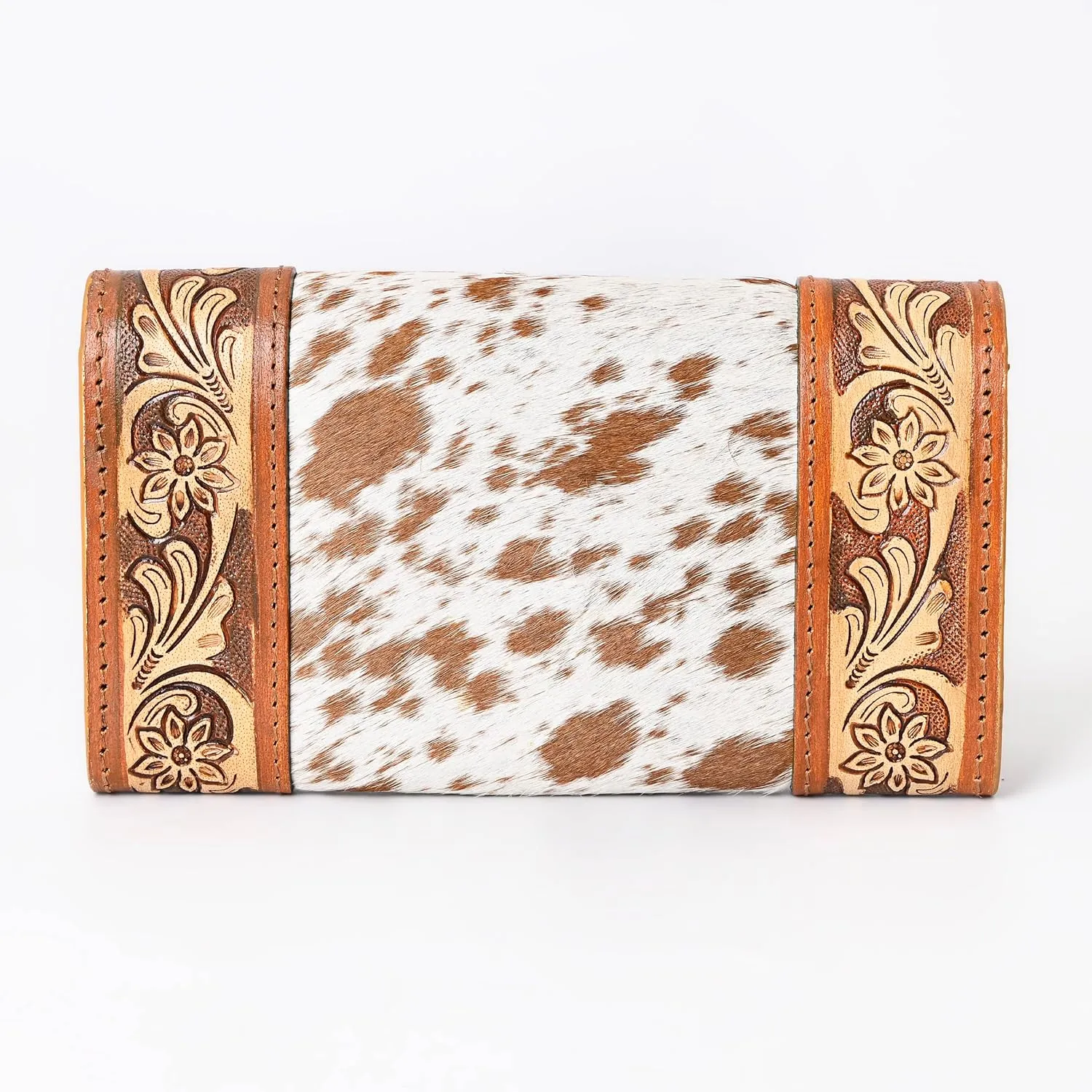 Women's Western Leather Rustic Rose Boohoo Buckaroo Trifold Handmade Hand Wallet - Stylish and Functional Cowhide Clutch