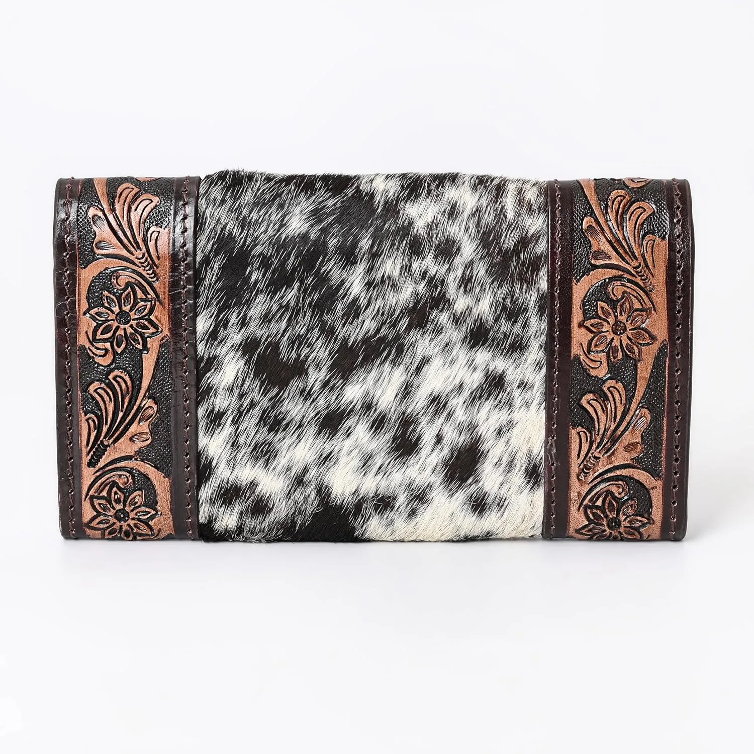 Women's Western Leather Rustic Rose Boohoo Buckaroo Trifold Handmade Hand Wallet - Stylish and Functional Cowhide Clutch
