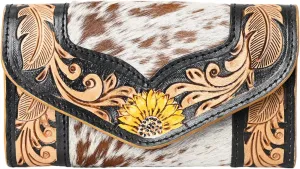 Women's Western Leather Rustic Rose Boohoo Buckaroo Trifold Handmade Hand Wallet - Stylish and Functional Cowhide Clutch
