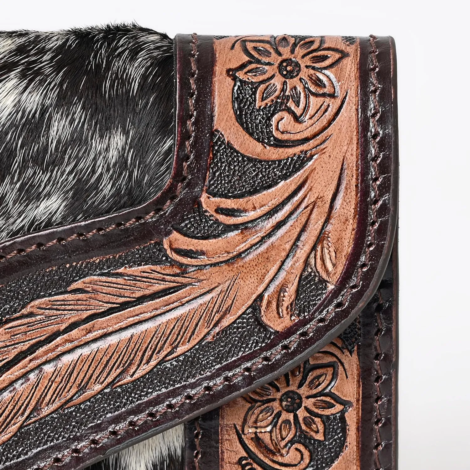 Women's Western Leather Rustic Rose Boohoo Buckaroo Trifold Handmade Hand Wallet - Stylish and Functional Cowhide Clutch