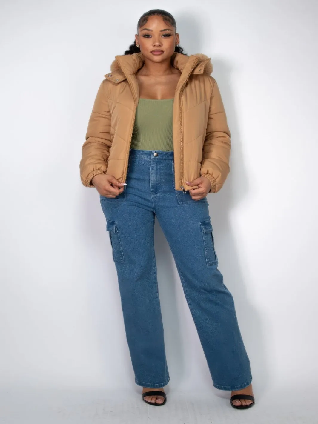 Women's Zip-up Faux Fur Hooded Jacket