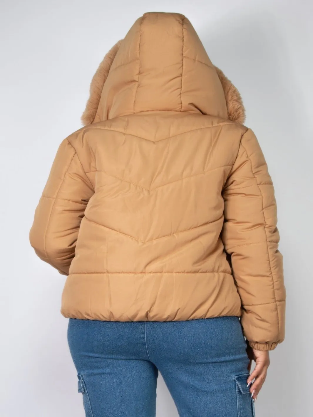 Women's Zip-up Faux Fur Hooded Jacket