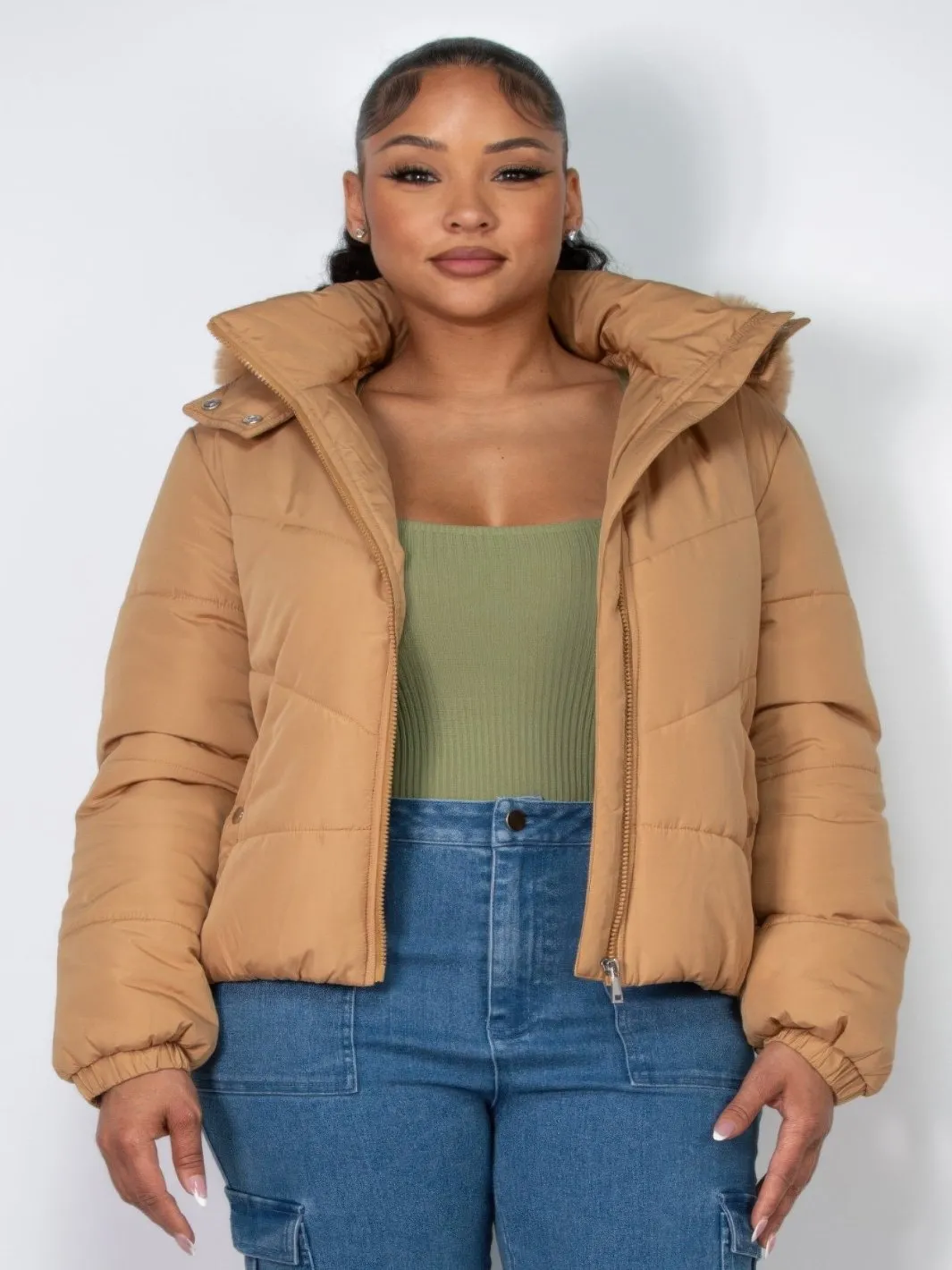 Women's Zip-up Faux Fur Hooded Jacket