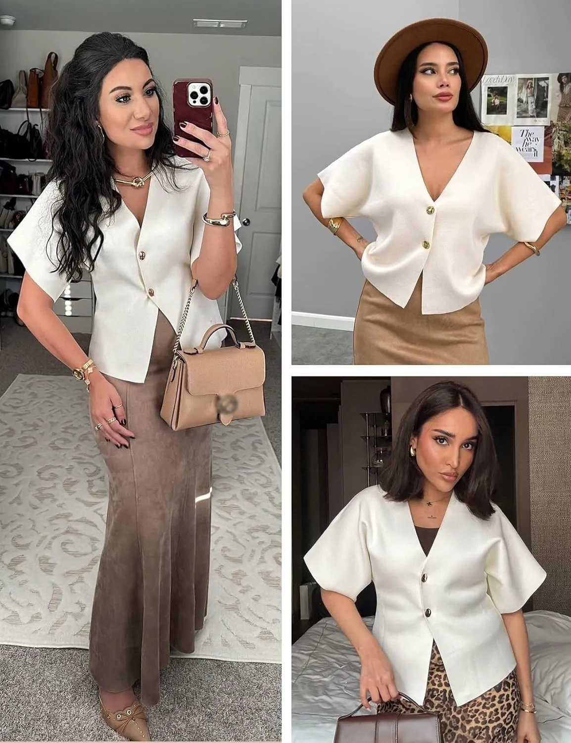 Wyeysyt Short Sleeve Cardigans for Women, Knit V-Neck Button Front Solid Color Sweater Top