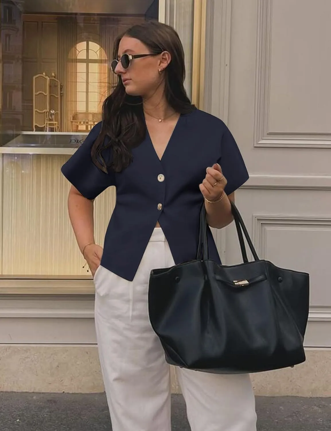 Wyeysyt Short Sleeve Cardigans for Women, Knit V-Neck Button Front Solid Color Sweater Top