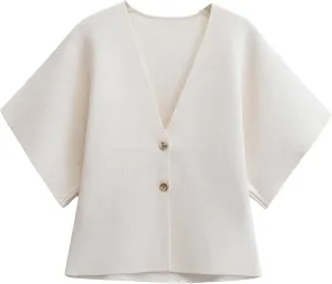 Wyeysyt Short Sleeve Cardigans for Women, Knit V-Neck Button Front Solid Color Sweater Top