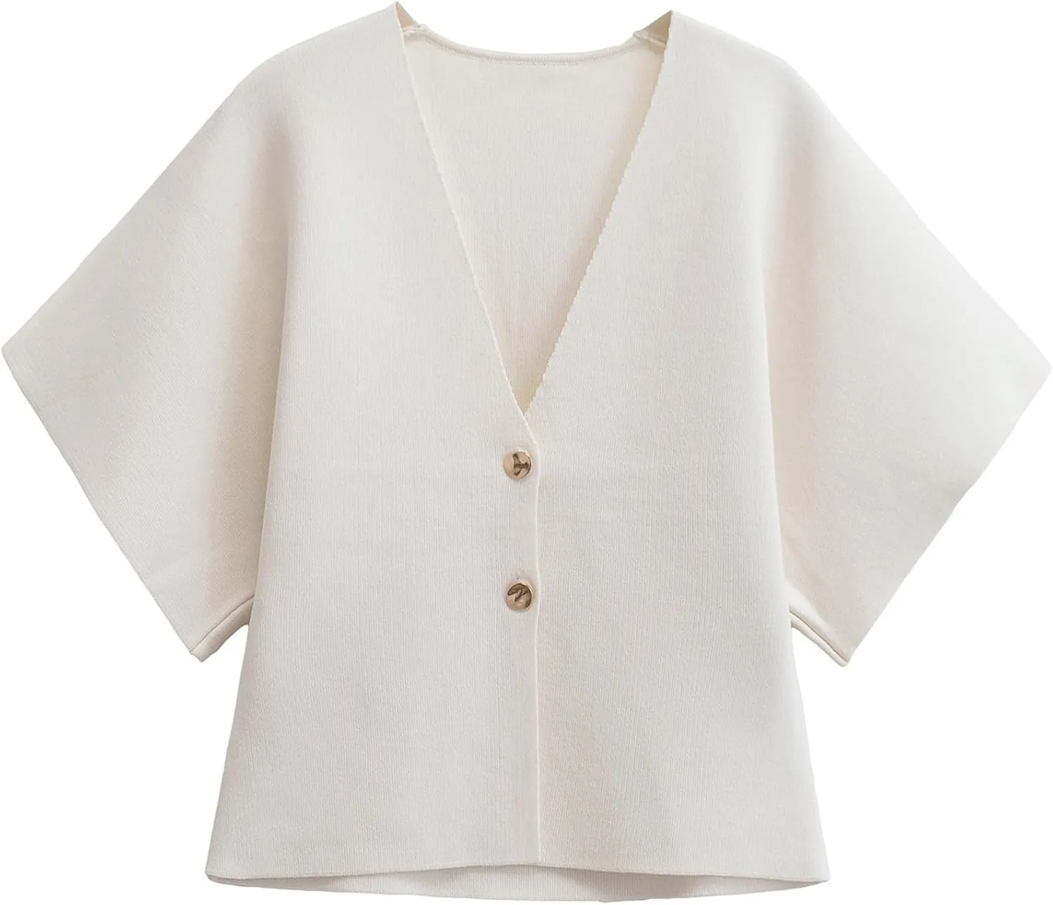 Wyeysyt Short Sleeve Cardigans for Women, Knit V-Neck Button Front Solid Color Sweater Top