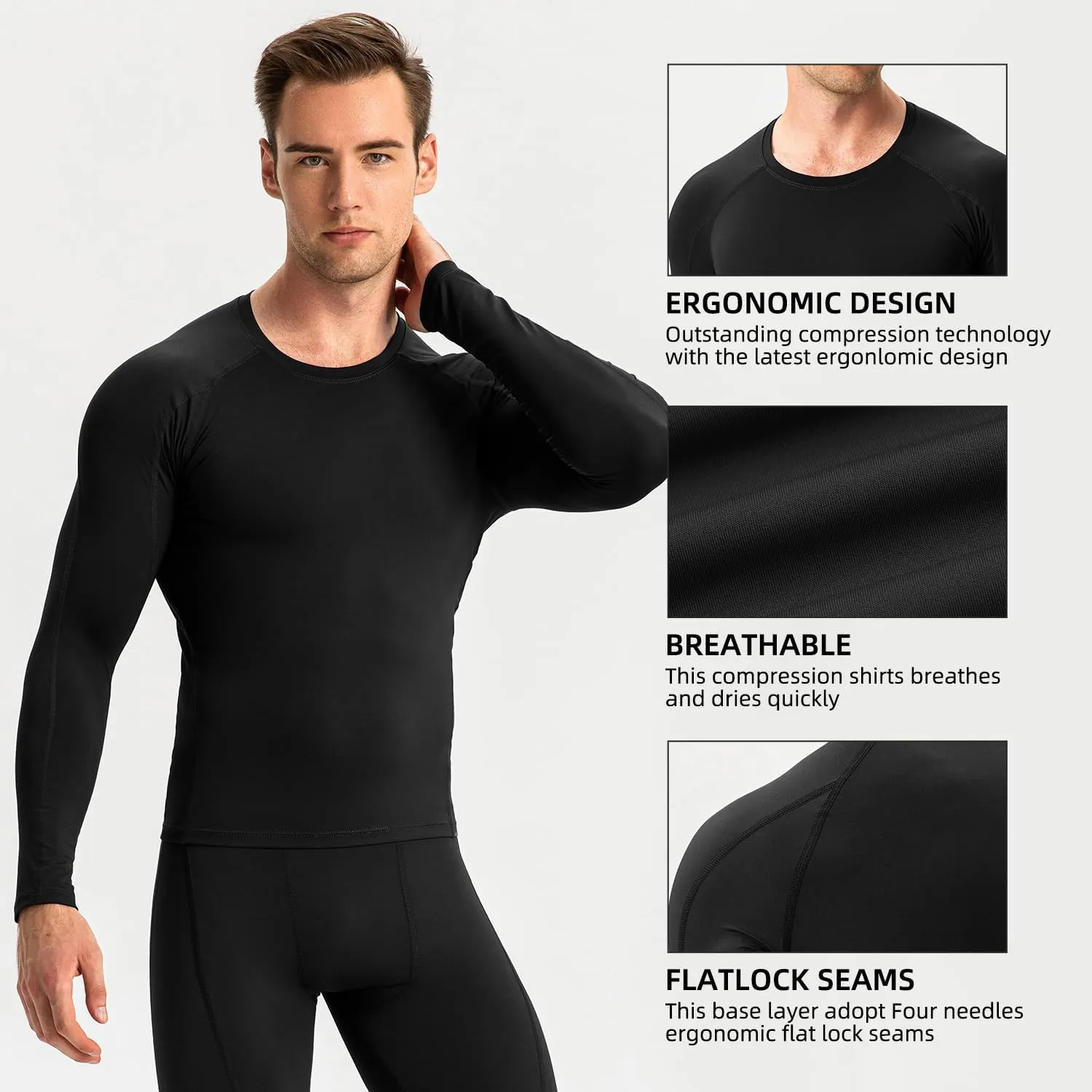 Yuerlian Men's Compression Shirts Long Sleeve Workout Gym T-Shirt Athletic Top Cool Dry Sports Baselayer Undershirts