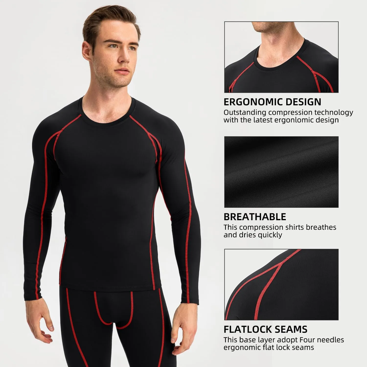 Yuerlian Men's Compression Shirts Long Sleeve Workout Gym T-Shirt Athletic Top Cool Dry Sports Baselayer Undershirts