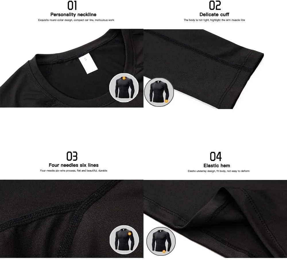 Yuerlian Men's Compression Shirts Long Sleeve Workout Gym T-Shirt Athletic Top Cool Dry Sports Baselayer Undershirts