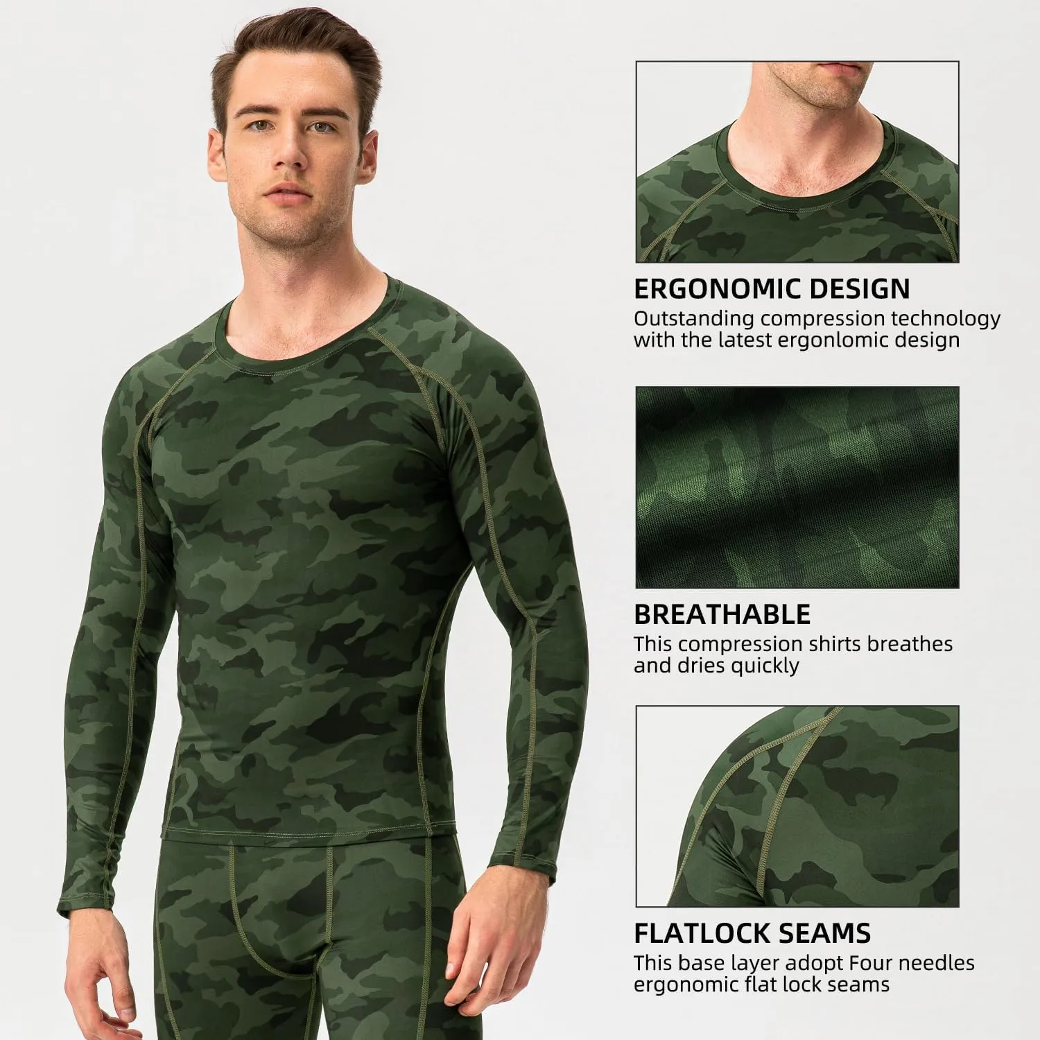 Yuerlian Men's Compression Shirts Long Sleeve Workout Gym T-Shirt Athletic Top Cool Dry Sports Baselayer Undershirts
