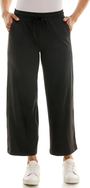 Zac & Rachel Women's Brushed Dty Wide Leg Crop with Functional Pockets and Tie Waistband
