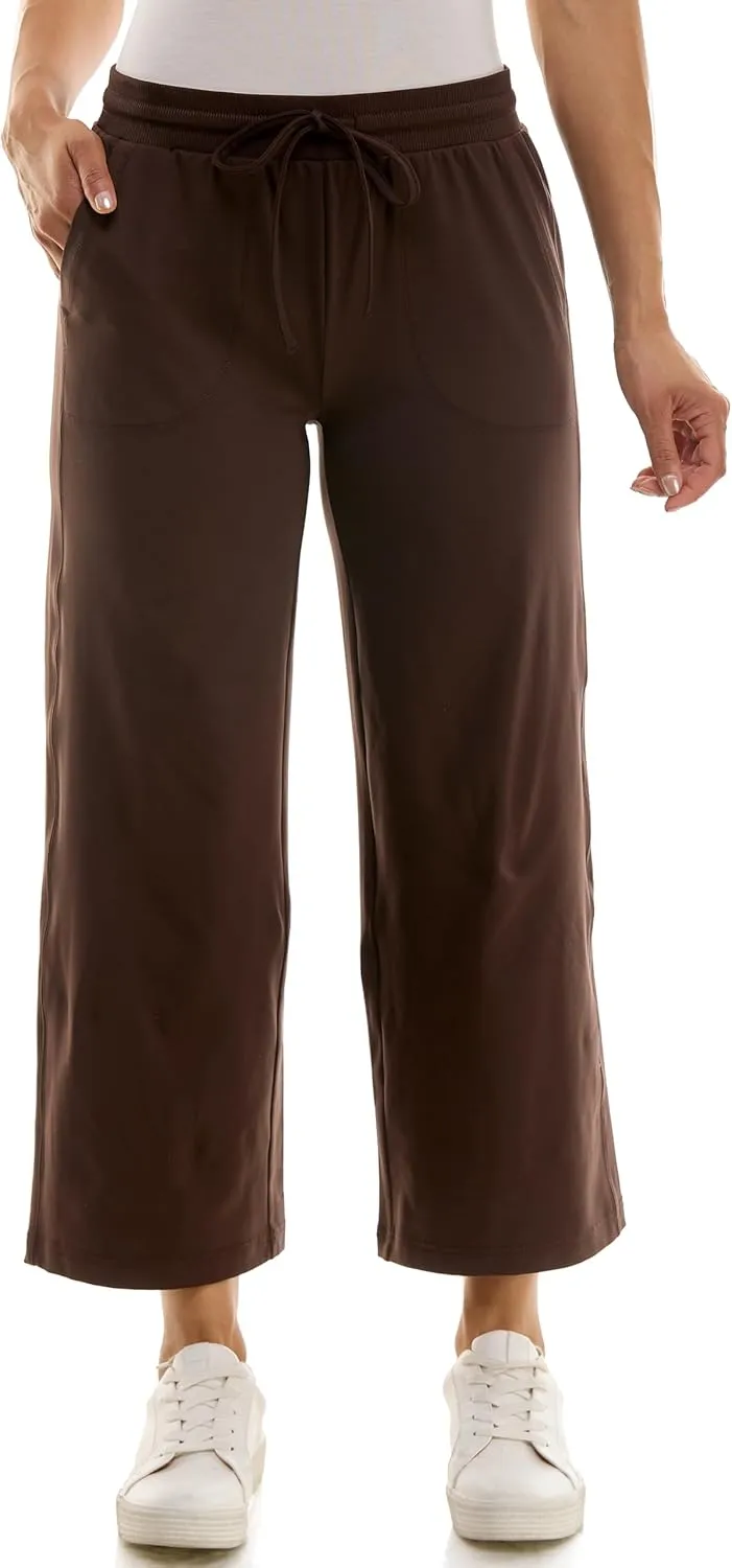 Zac & Rachel Women's Brushed Dty Wide Leg Crop with Functional Pockets and Tie Waistband
