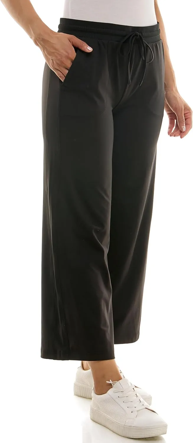 Zac & Rachel Women's Brushed Dty Wide Leg Crop with Functional Pockets and Tie Waistband