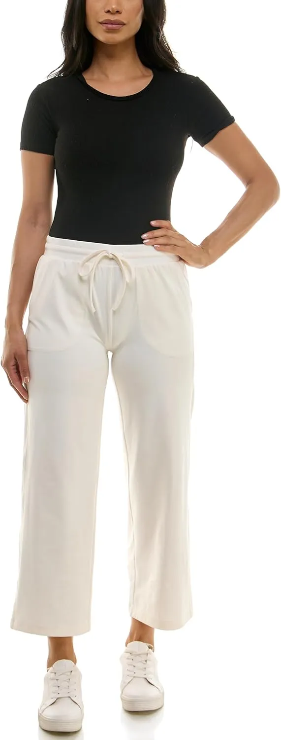 Zac & Rachel Women's Brushed Dty Wide Leg Crop with Functional Pockets and Tie Waistband