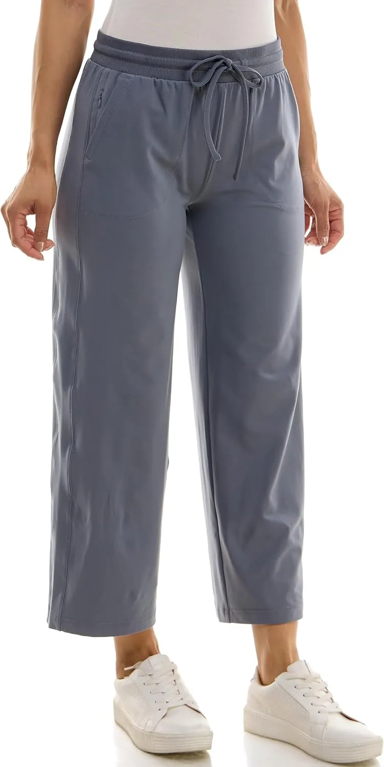 Zac & Rachel Women's Brushed Dty Wide Leg Crop with Functional Pockets and Tie Waistband