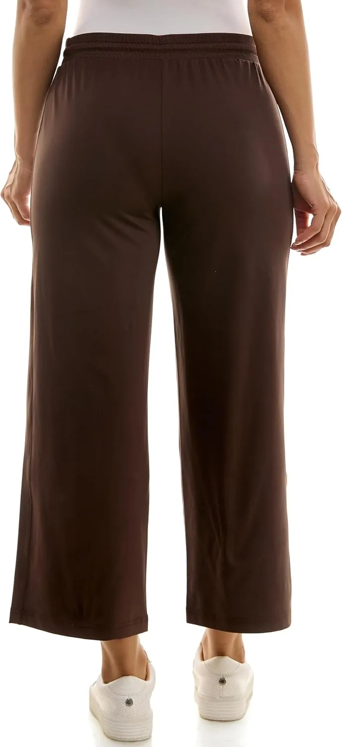 Zac & Rachel Women's Brushed Dty Wide Leg Crop with Functional Pockets and Tie Waistband