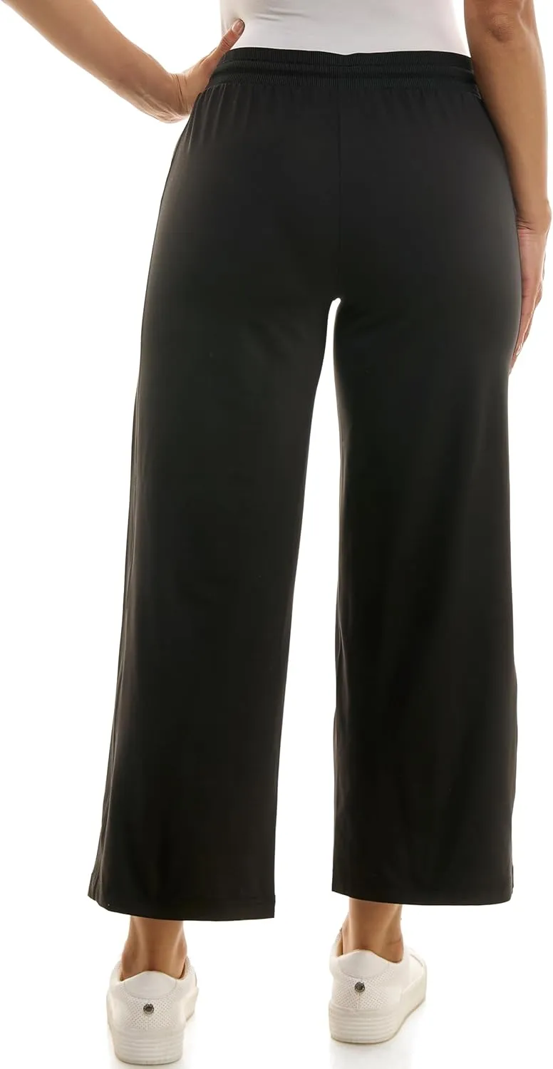 Zac & Rachel Women's Brushed Dty Wide Leg Crop with Functional Pockets and Tie Waistband