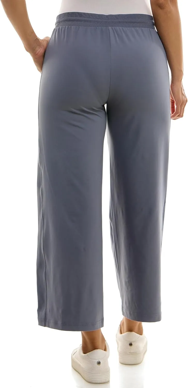 Zac & Rachel Women's Brushed Dty Wide Leg Crop with Functional Pockets and Tie Waistband