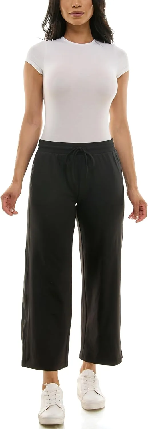 Zac & Rachel Women's Brushed Dty Wide Leg Crop with Functional Pockets and Tie Waistband