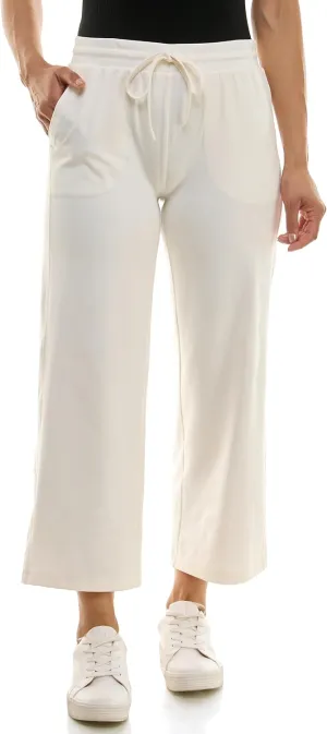 Zac & Rachel Women's Brushed Dty Wide Leg Crop with Functional Pockets and Tie Waistband