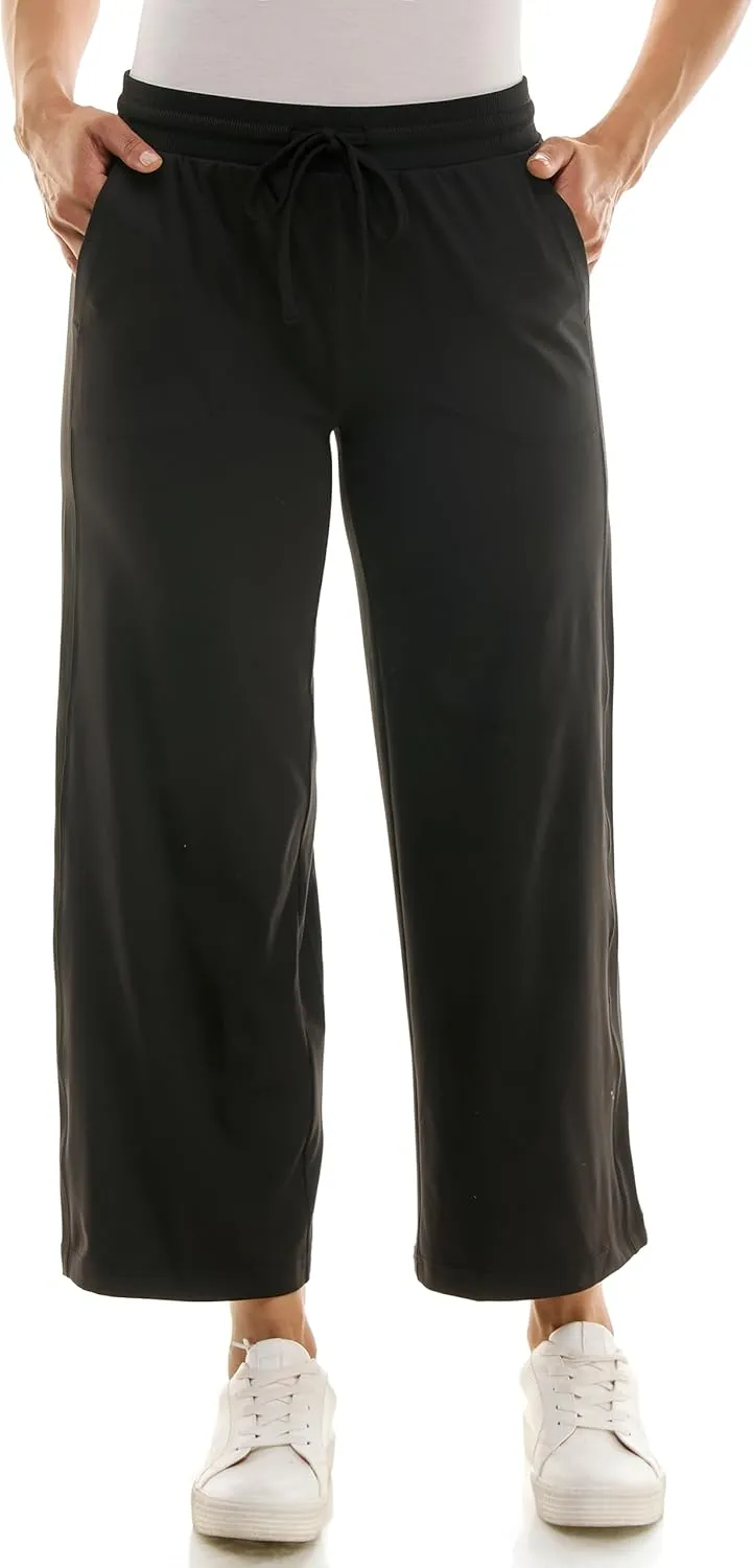 Zac & Rachel Women's Brushed Dty Wide Leg Crop with Functional Pockets and Tie Waistband