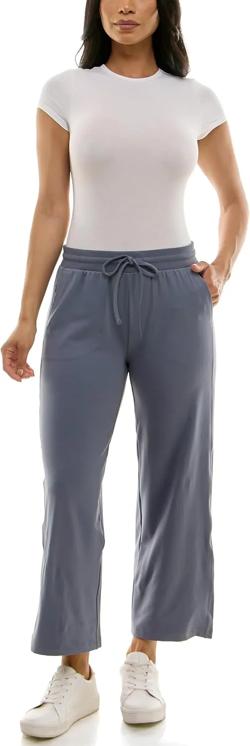Zac & Rachel Women's Brushed Dty Wide Leg Crop with Functional Pockets and Tie Waistband