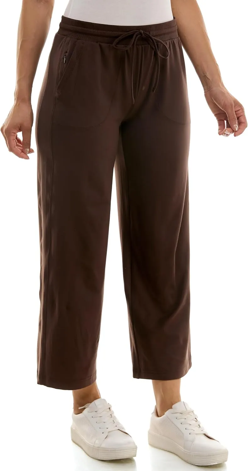 Zac & Rachel Women's Brushed Dty Wide Leg Crop with Functional Pockets and Tie Waistband