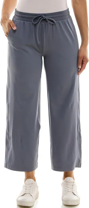Zac & Rachel Women's Brushed Dty Wide Leg Crop with Functional Pockets and Tie Waistband