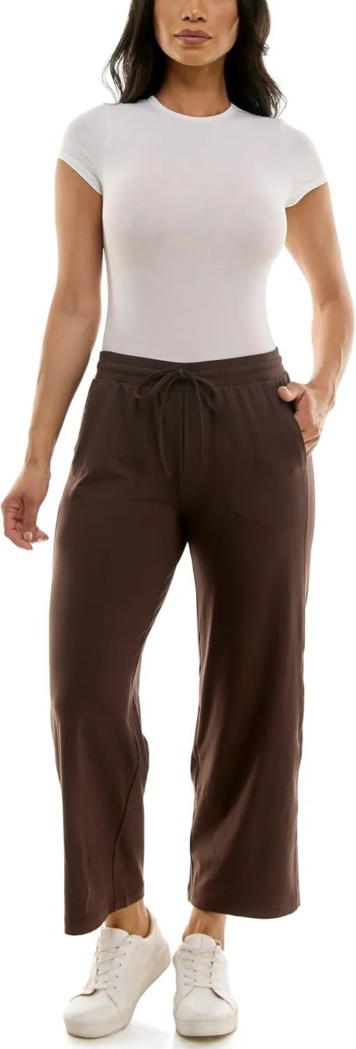Zac & Rachel Women's Brushed Dty Wide Leg Crop with Functional Pockets and Tie Waistband
