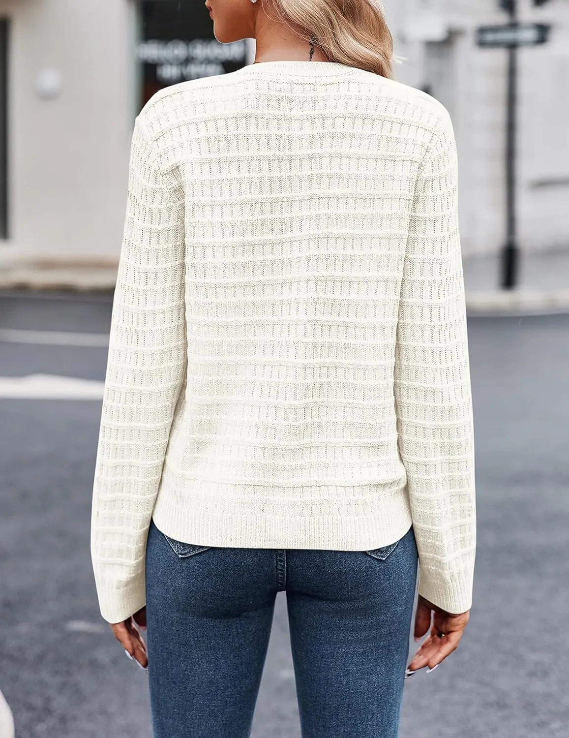 Zeagoo Women's 2025 Cardigan Sweaters Button Down Crew Neck Open Front Long Sleeve Knit Cropped Jackets