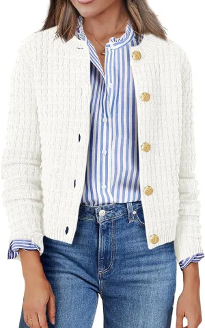 Zeagoo Women's 2025 Cardigan Sweaters Button Down Crew Neck Open Front Long Sleeve Knit Cropped Jackets